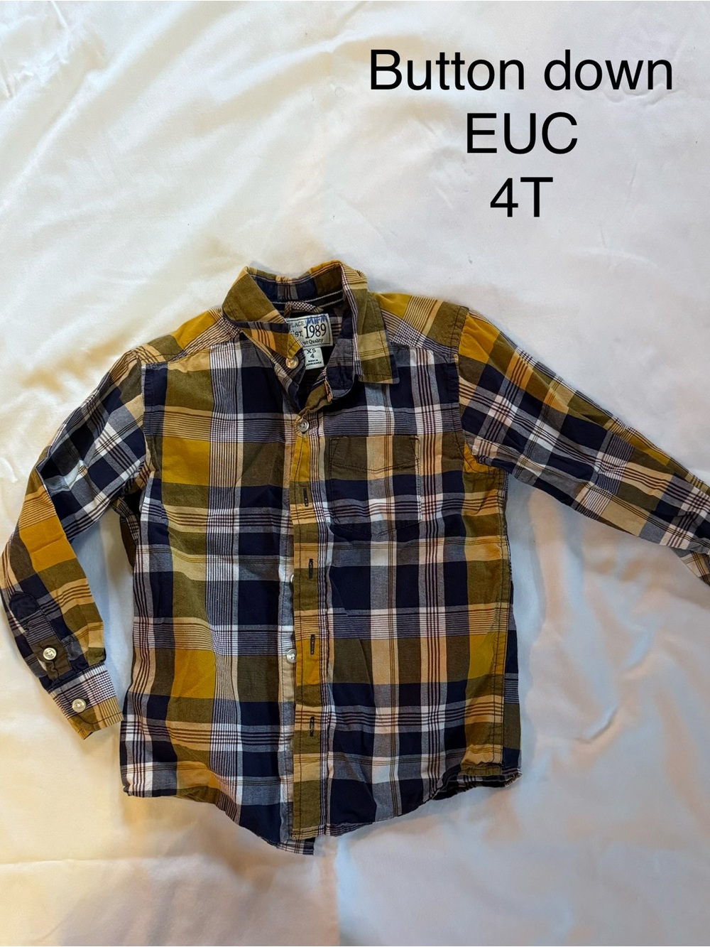 Kids Plaid Button-Down Shirt - Yellow & Navy - 4T